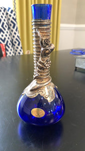Israeli Glass Vase with Sterling Silver Flowers