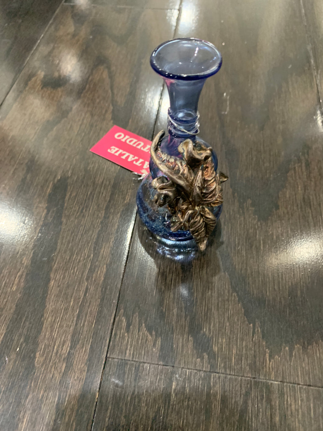 Israeli Glass Bud Vase with Sterling Silver Flower