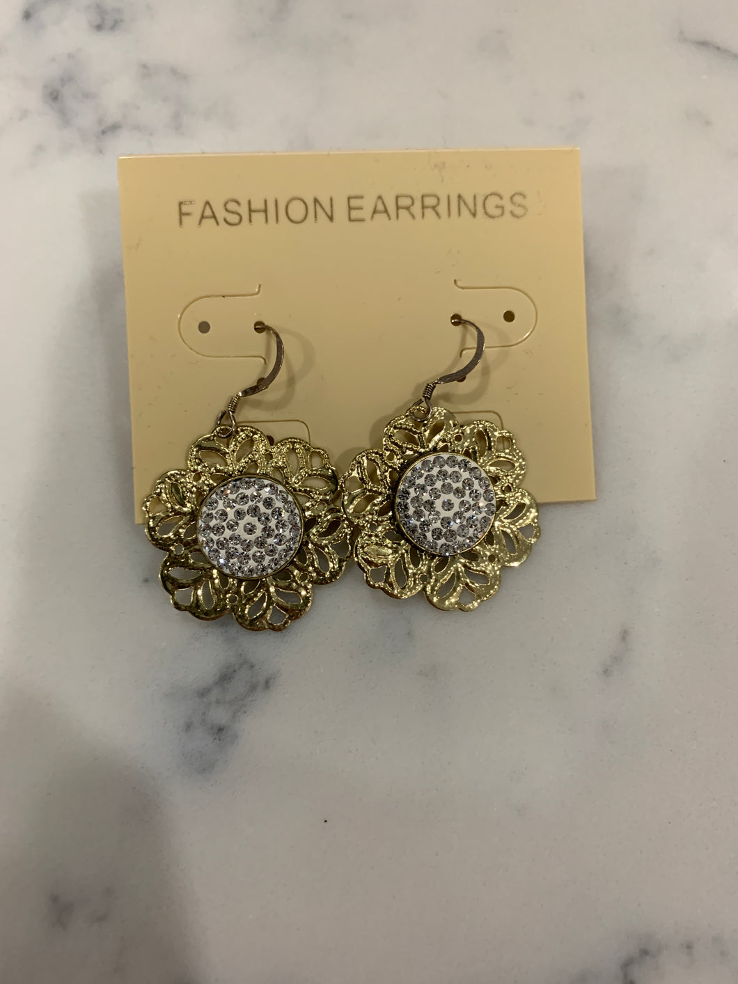 Gold Dangle Flower Earrings