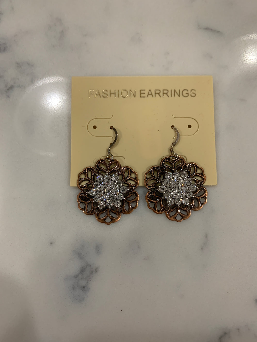 Copper Dangle Flowers Earrings
