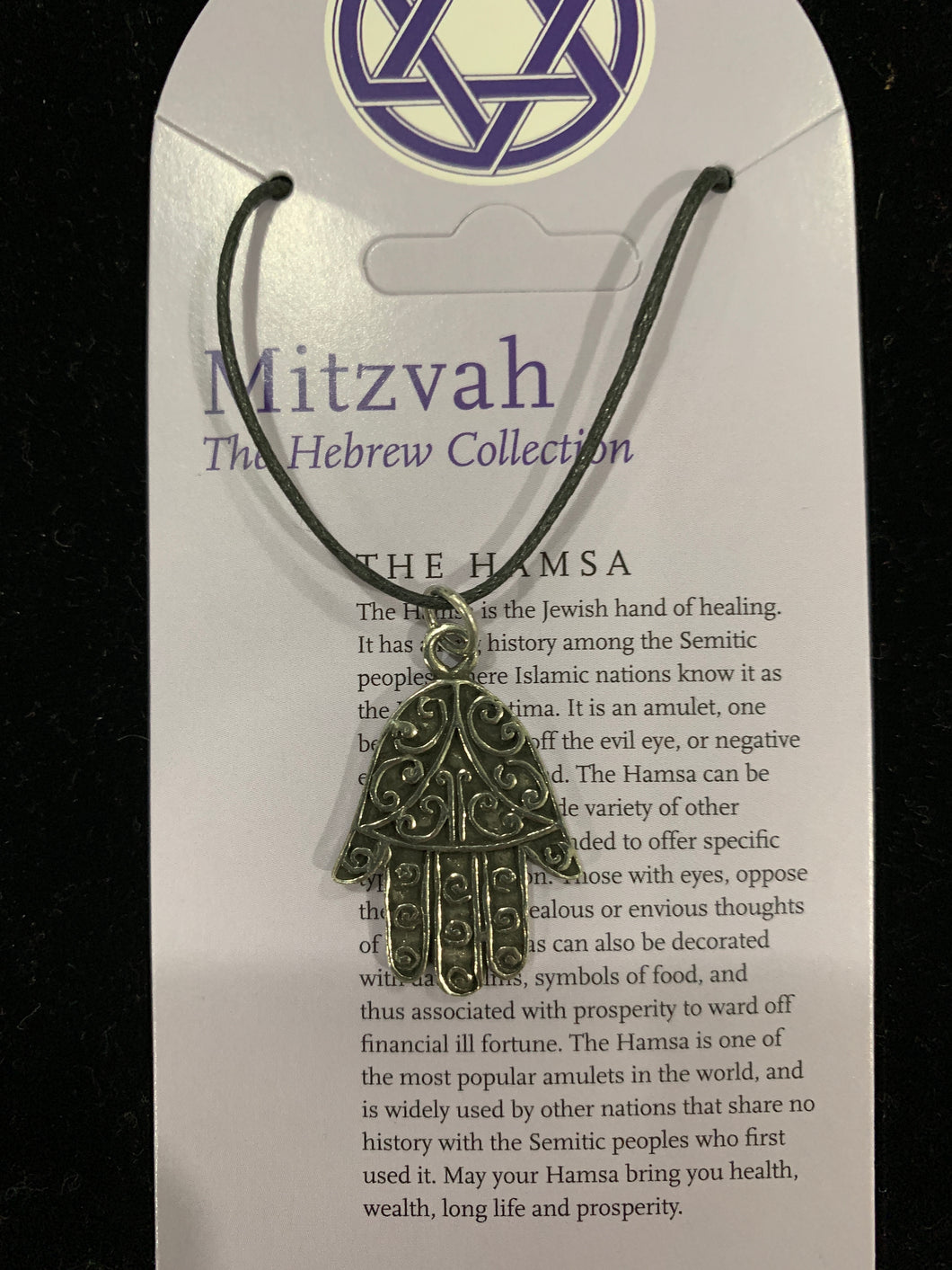 Hamsa on black cord