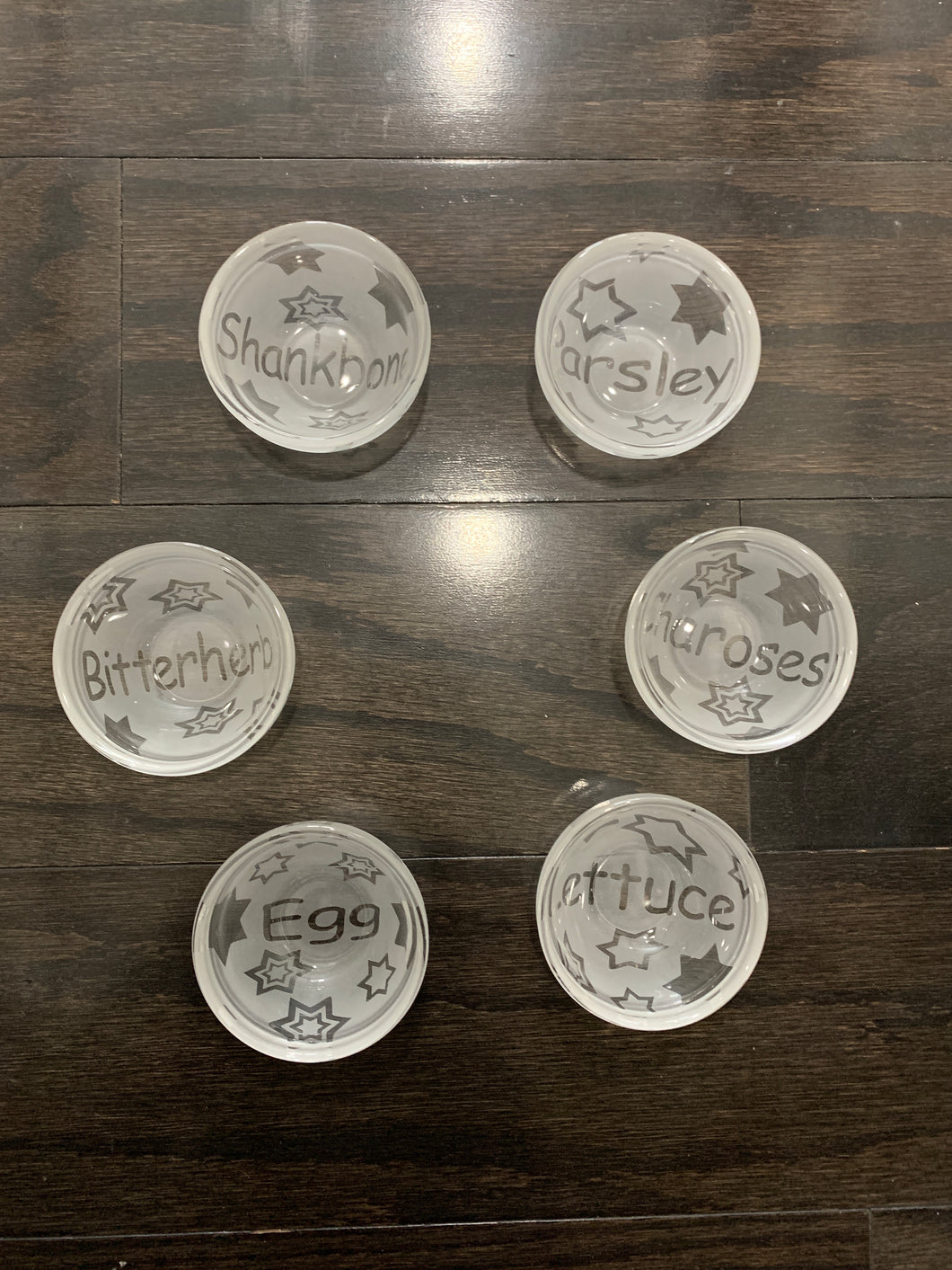 Etched Glass dishes  Seder Set