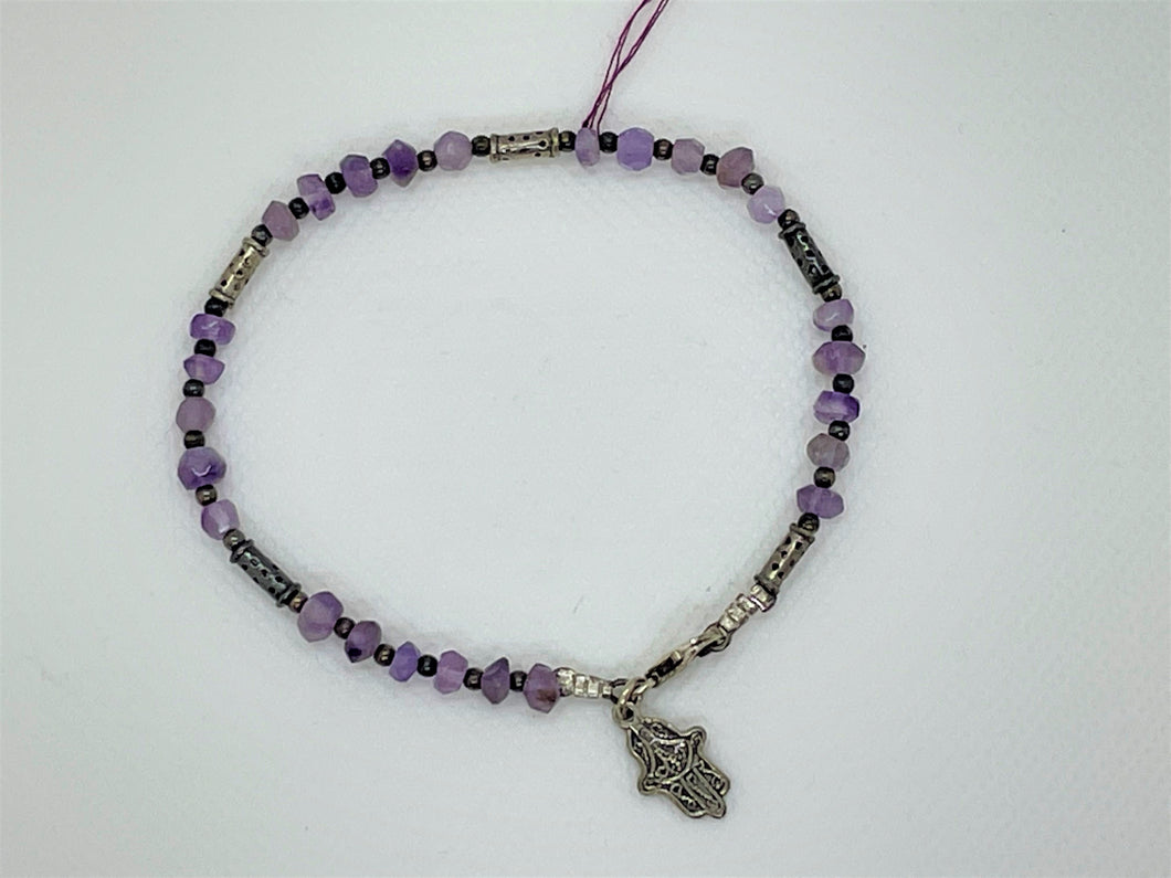 Bracelet - purple rhinestone with hamsa