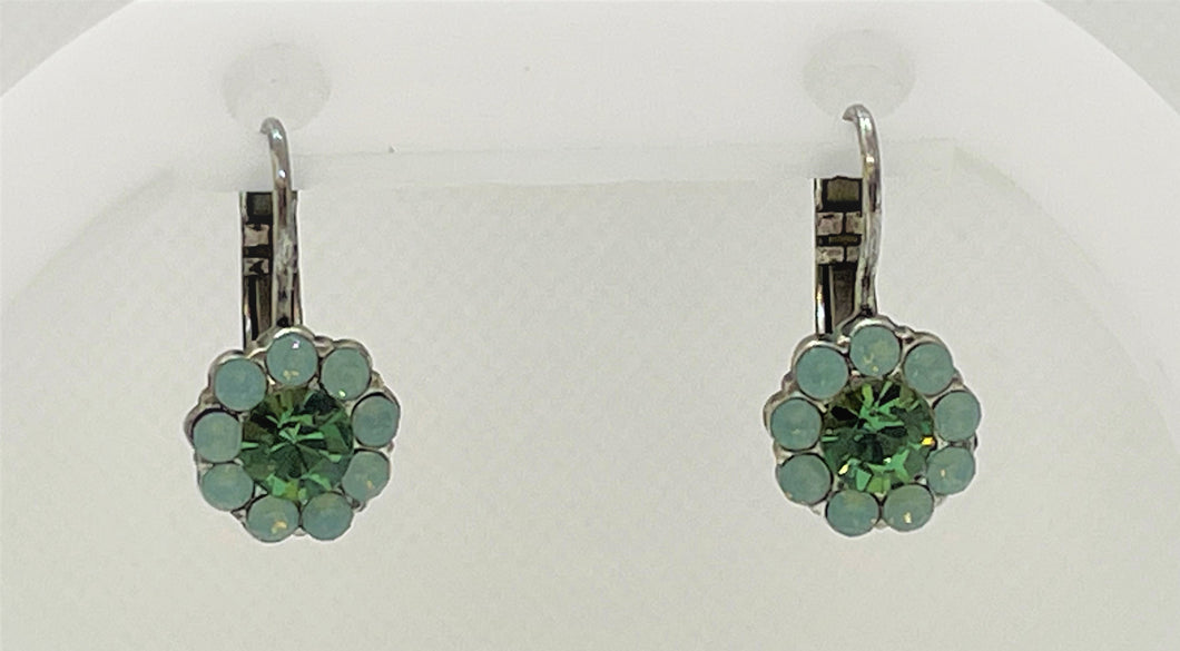 Earrings - green rhinestone flower