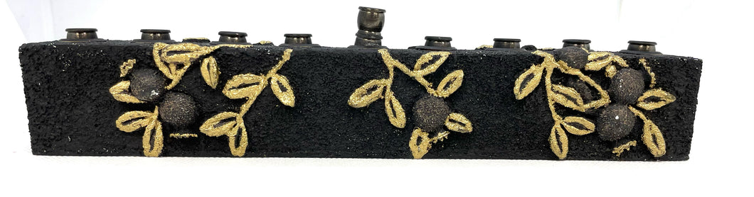 Hanukkah Menorah - Black Lava, Pomegranates