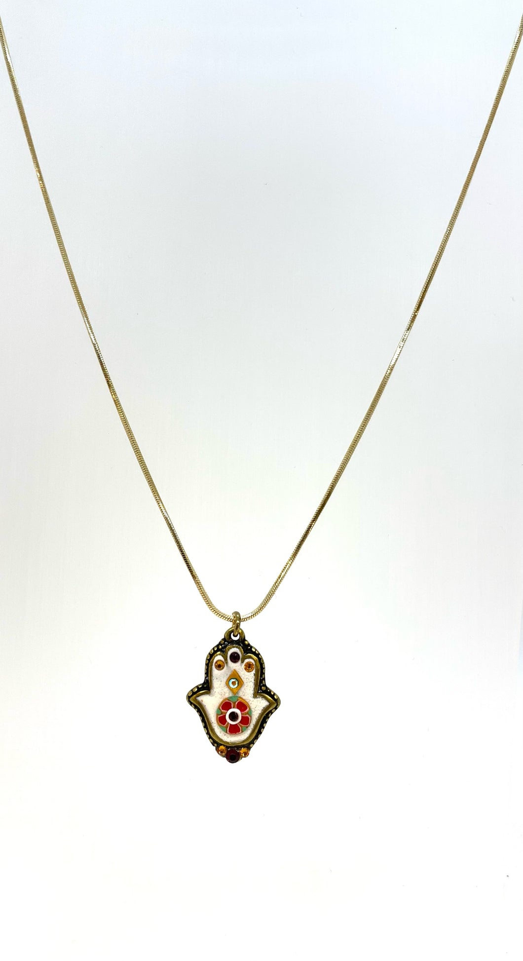 Eretz Necklace - White Floral Hamsa